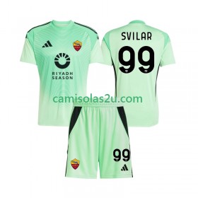 Camisolas de futebol AS Roma Mile Svilar 99 Guarda Redes Criança Equipamento Alternativa Equipamento Quarto 2025/26 Manga Curta